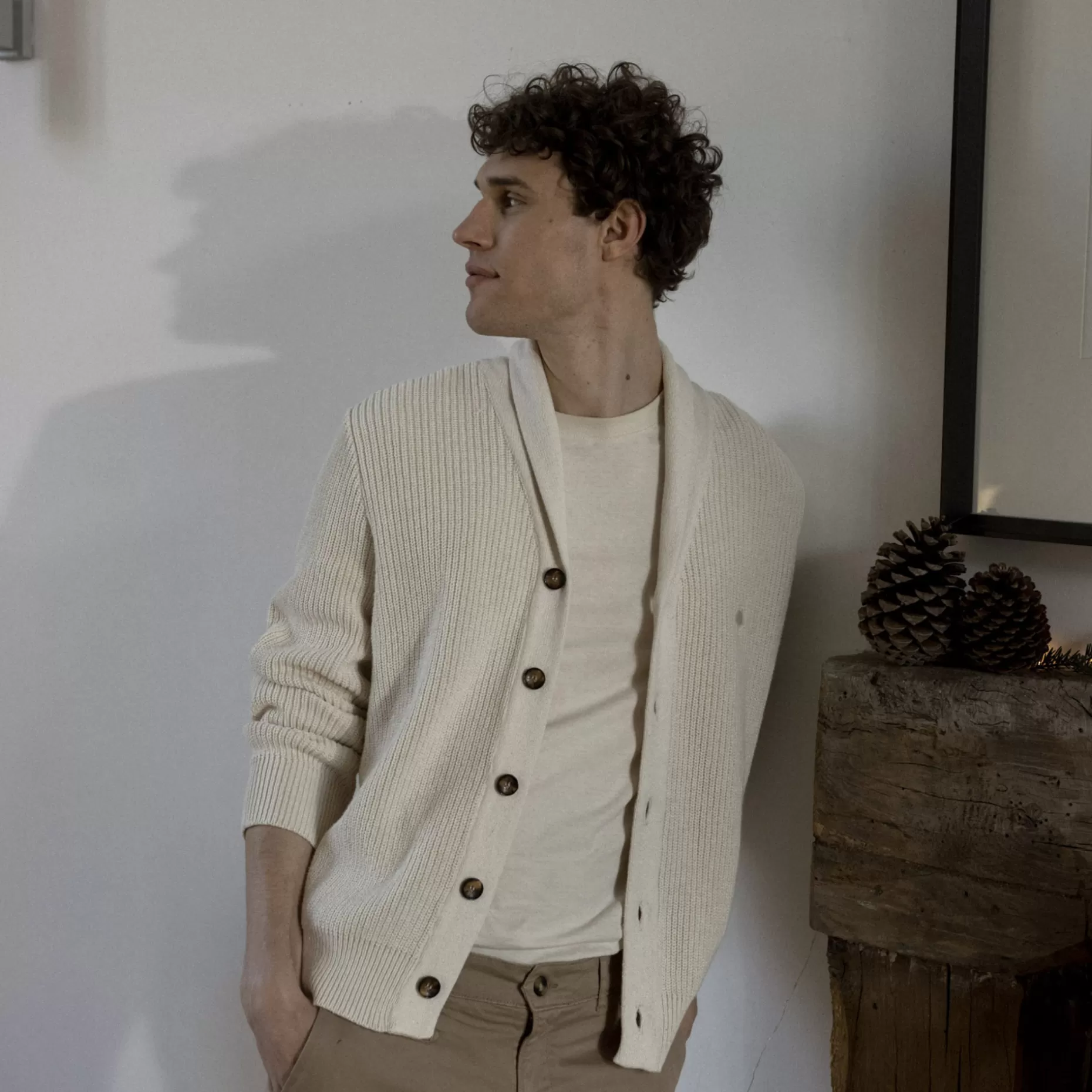 FAGUO Pulls*Cardigan Col Chale Ecru