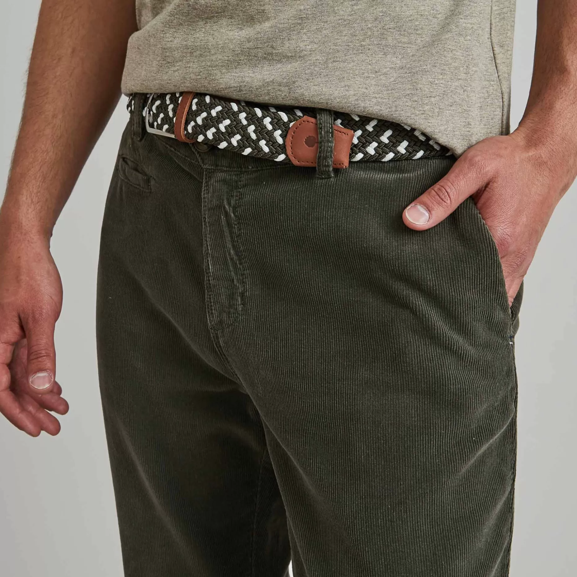 FAGUO Ceintures*Ceinture En Polyester Recycle Et Elasthanne Vert & Ecru - Modele Belt