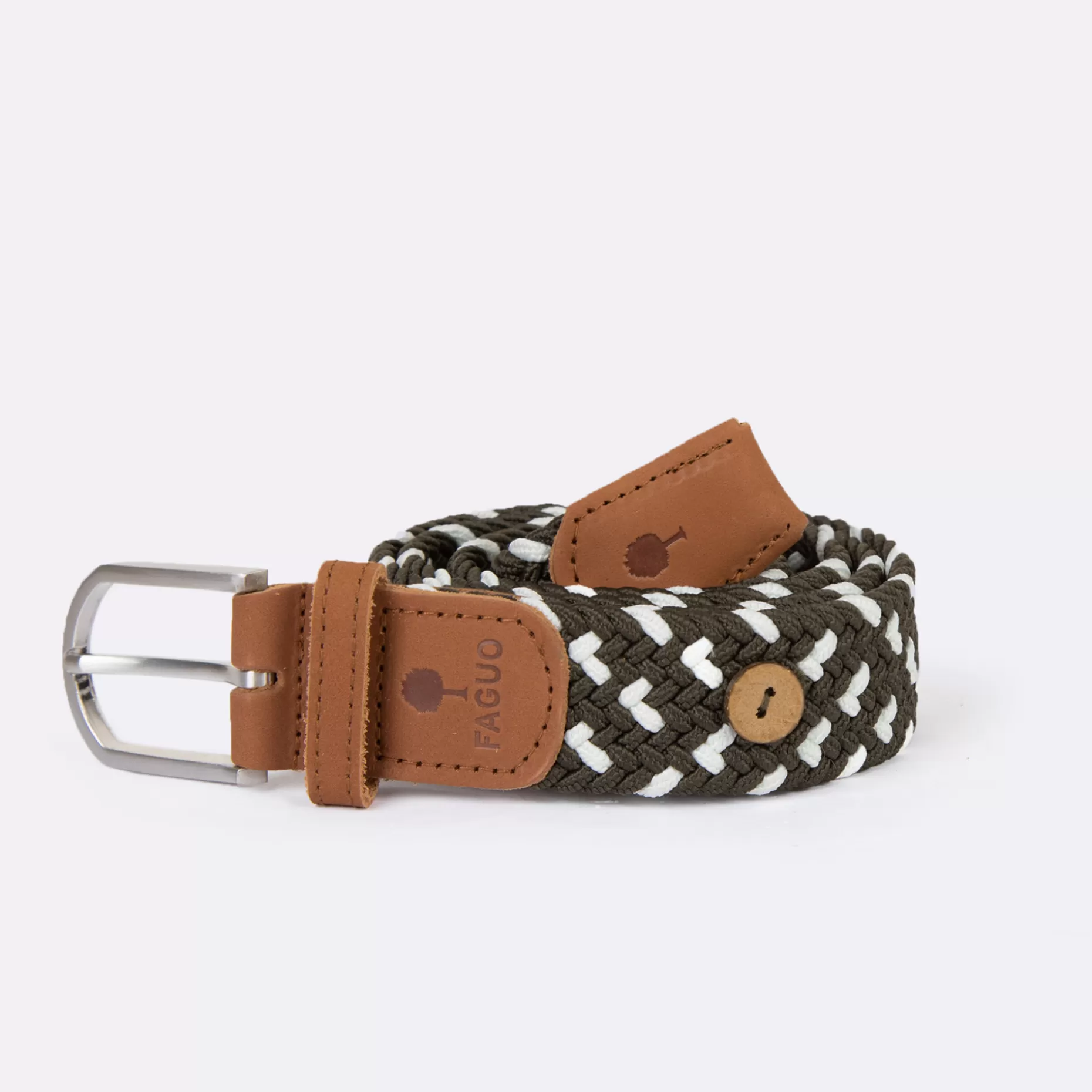 FAGUO Ceintures*Ceinture En Polyester Recycle Et Elasthanne Vert & Ecru - Modele Belt