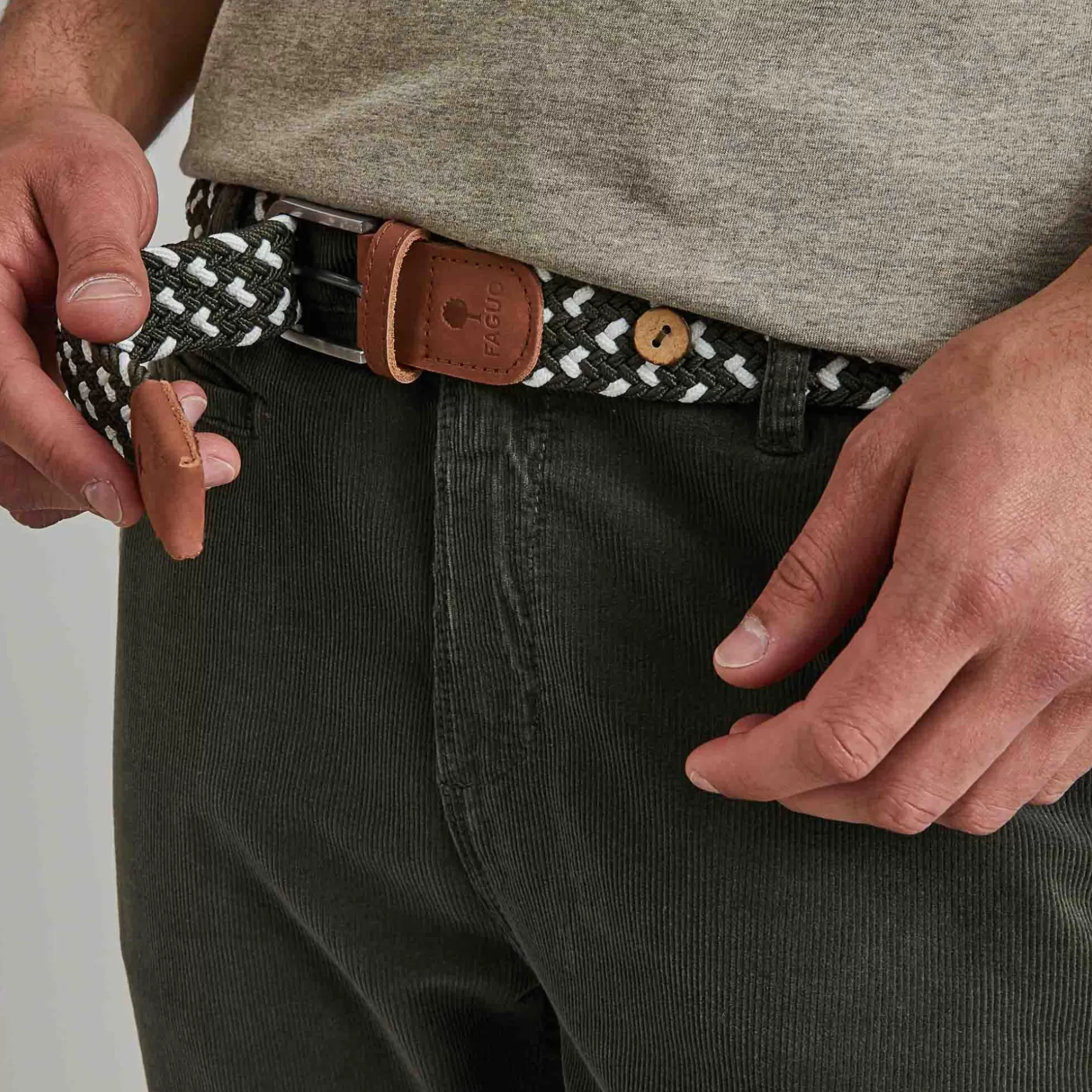 FAGUO Ceintures*Ceinture En Polyester Recycle Et Elasthanne Vert & Ecru - Modele Belt