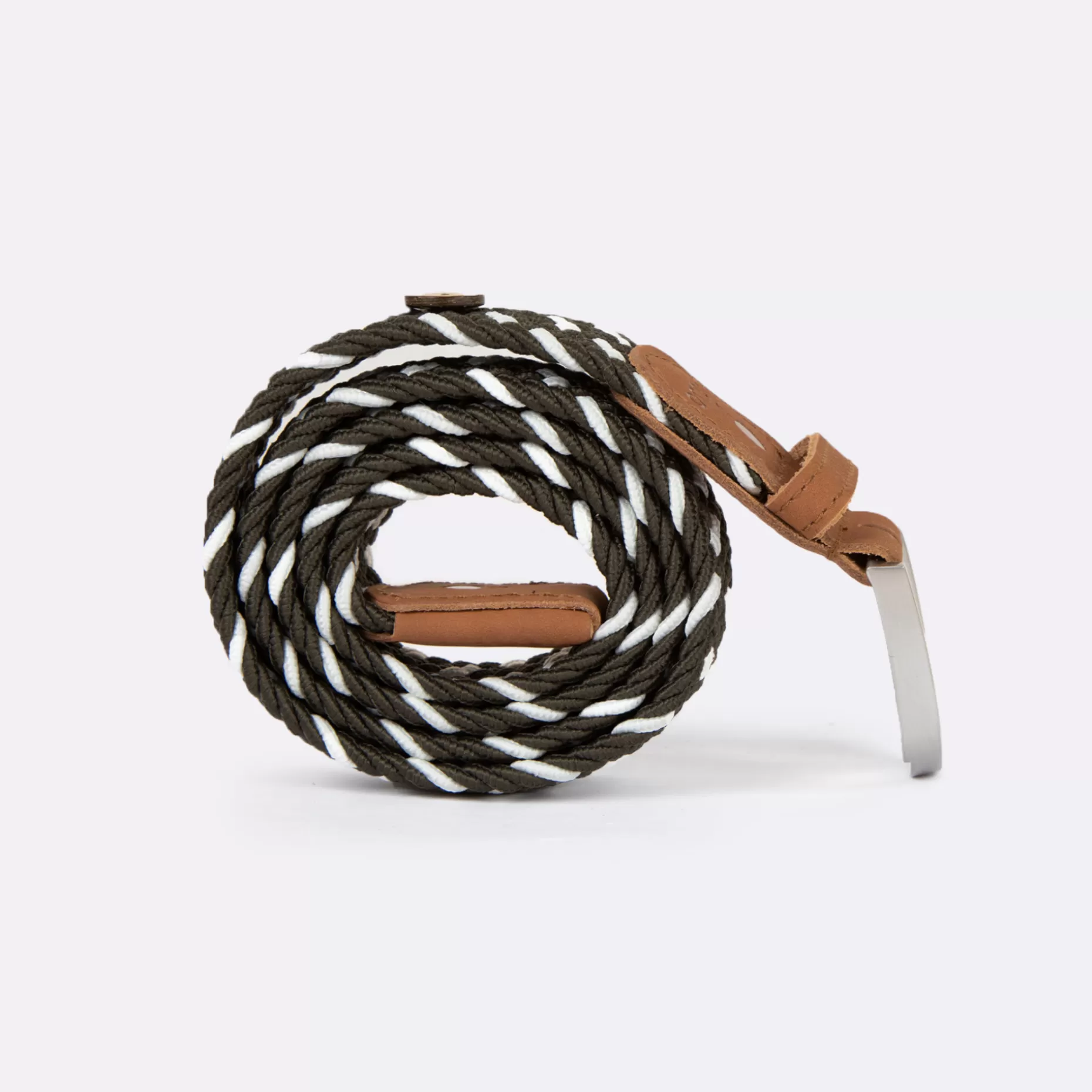 FAGUO Ceintures*Ceinture En Polyester Recycle Et Elasthanne Vert & Ecru - Modele Belt