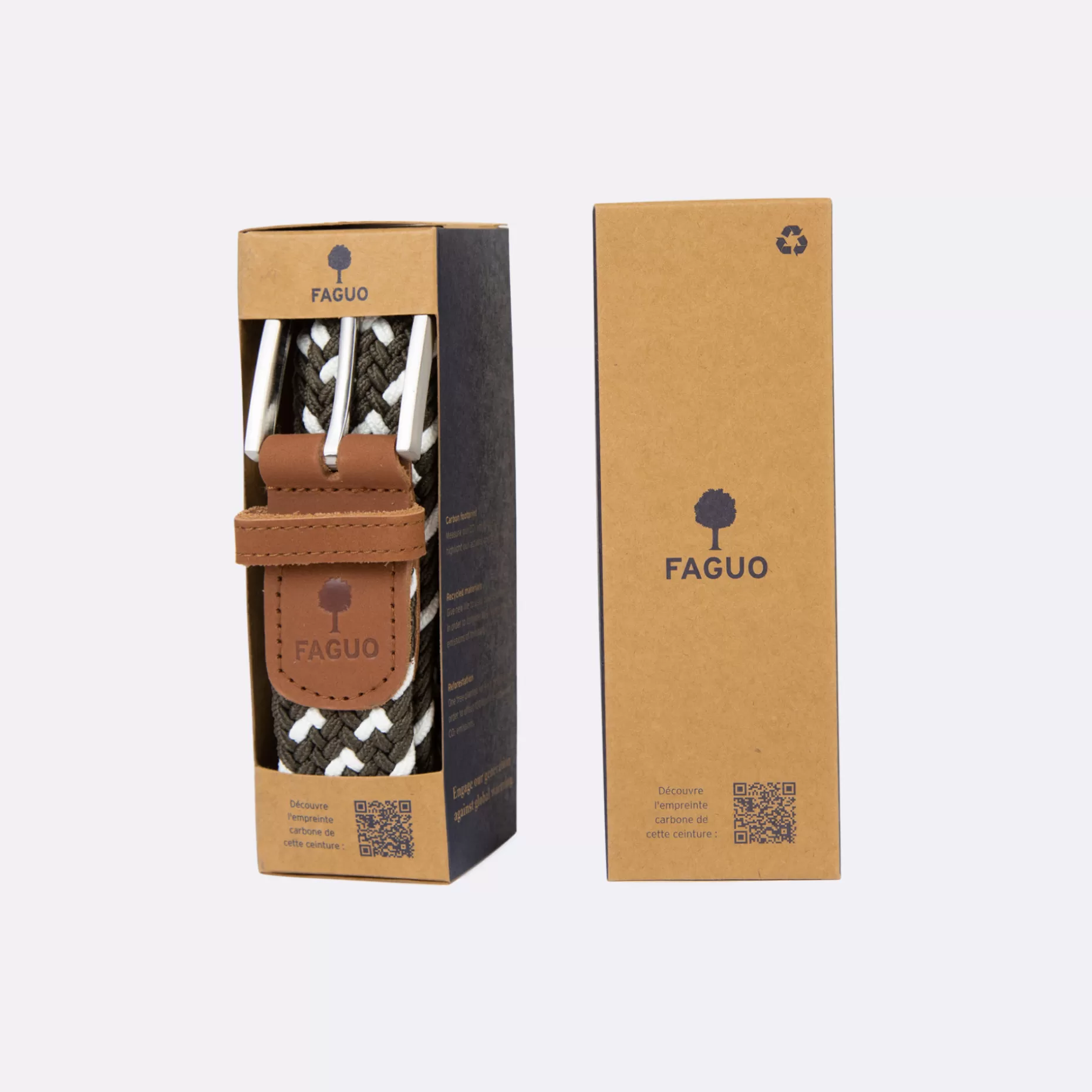 FAGUO Ceintures*Ceinture En Polyester Recycle Et Elasthanne Vert & Ecru - Modele Belt