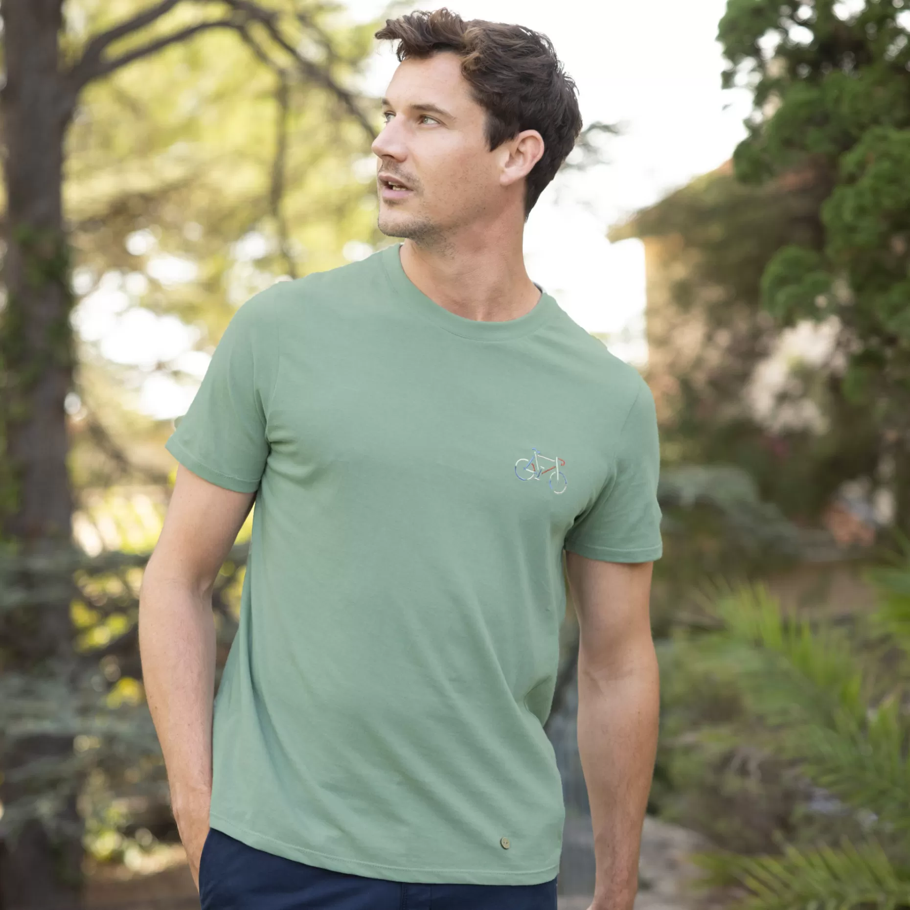 FAGUO T-Shirts*T-Shirt Col Rond Vert Clair Velo Multicolore